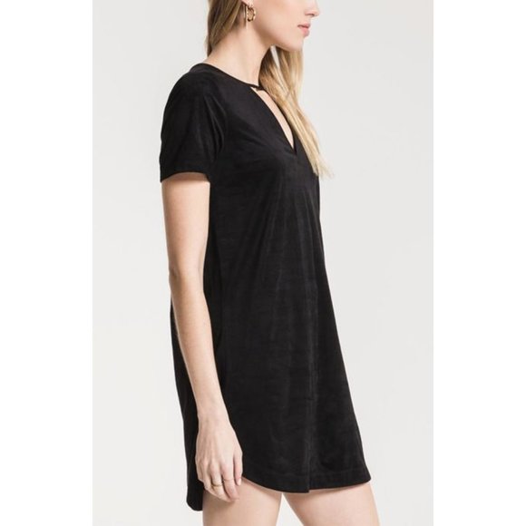 Z Supply The Suede Cut-Out Dress Black V-Neck Strappy Felt Cutout Edgy Mini XS - Picture 3 of 9
